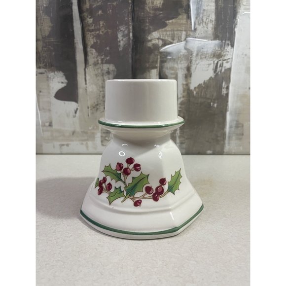 White Christmas Ceramic Holly Berry Votive Pillar Candle Holder Japan - Picture 4 of 12